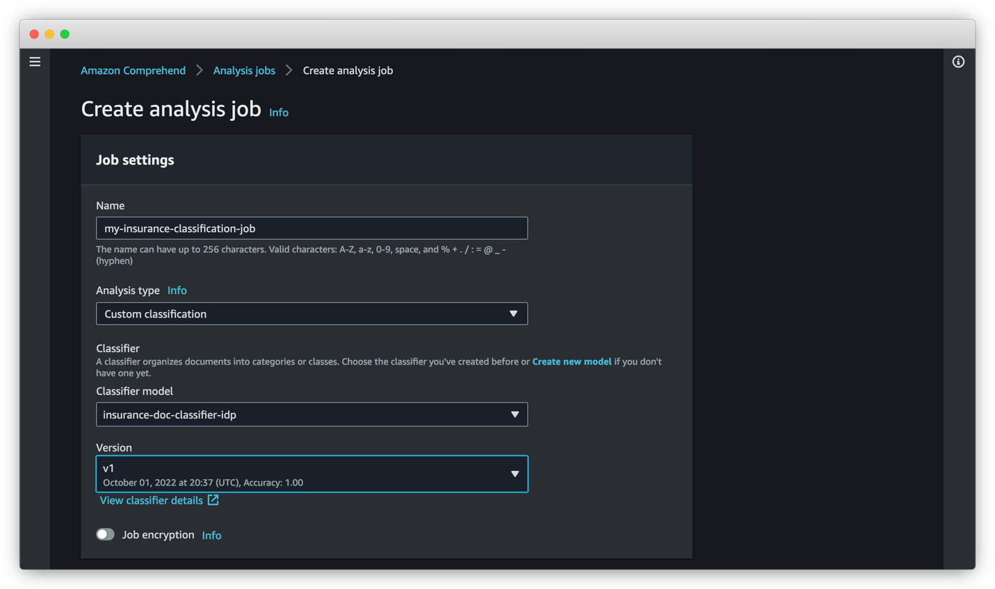 For Version, choose the appropriate model version