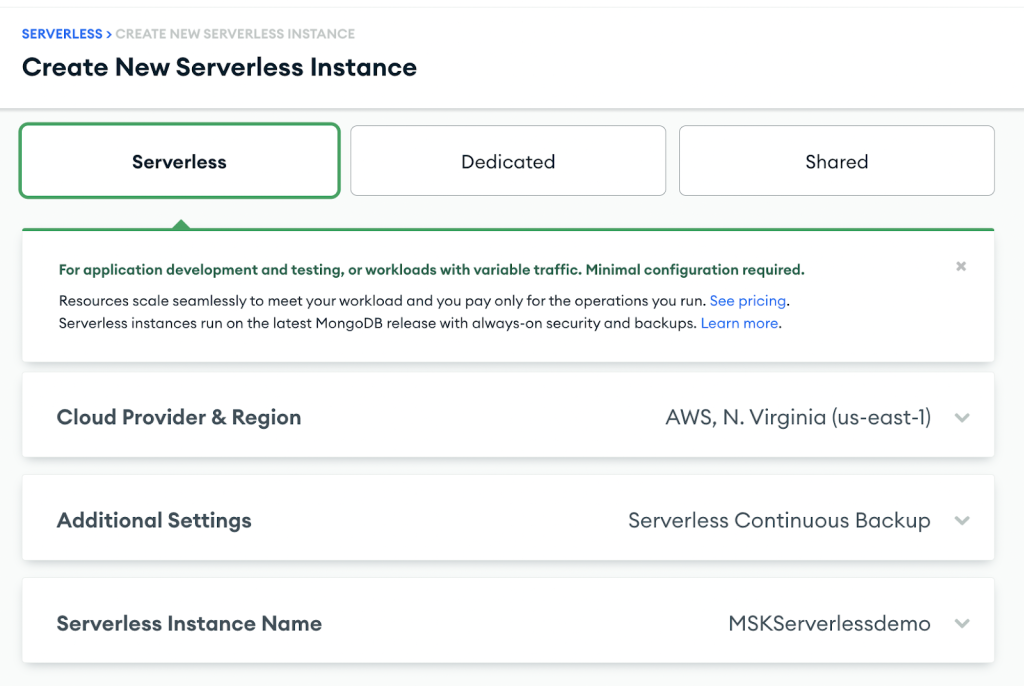 Create new cluster dialog