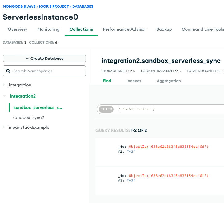 MongoDB Atlas Browse Collections UI