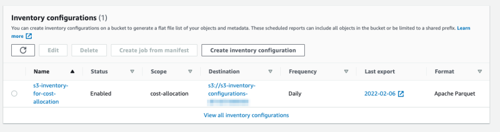 s3 inventory configuration