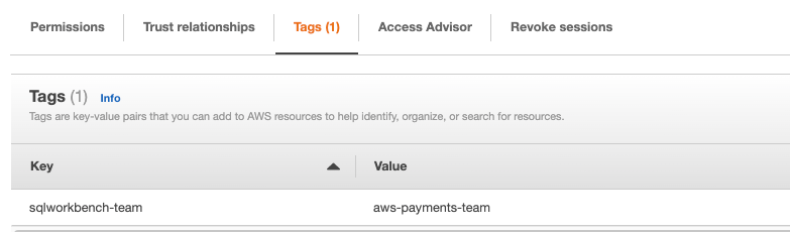 Add the principal tag sqlworkbench-team to the IAM role
