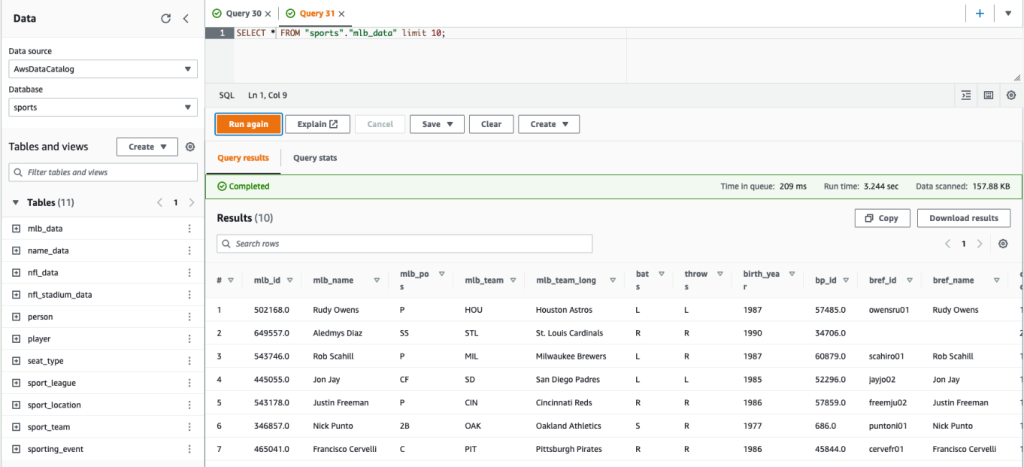 Amazon Athena review initial data loaded
