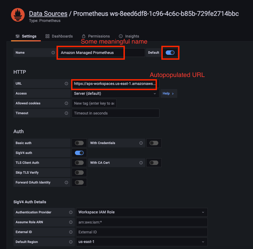 Configuring data source for Amazon managed Prometheus