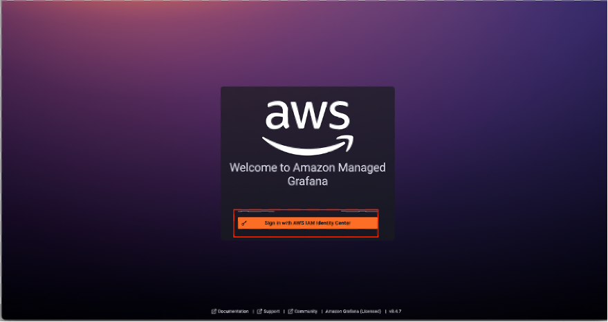 Amazon Managed Grafana URL landing page