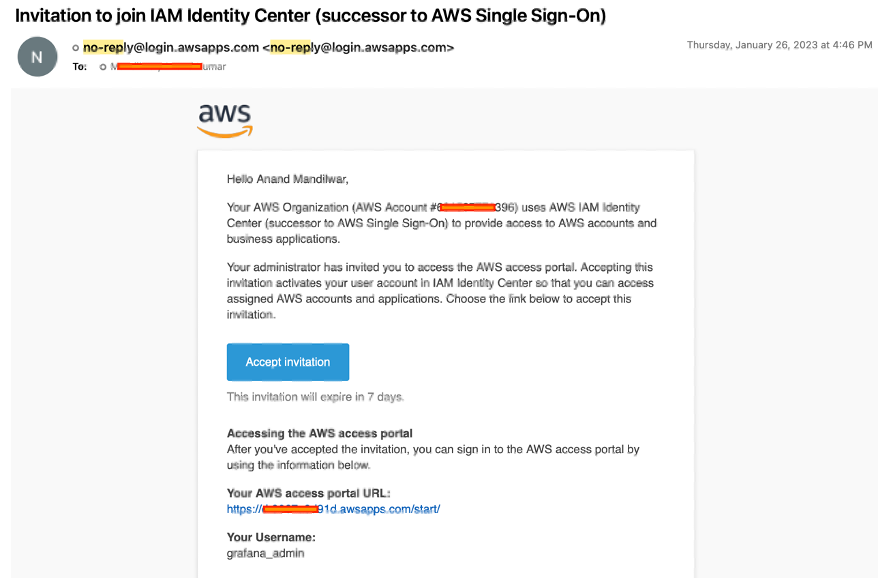 Screenshot showing Invitation link for the new user