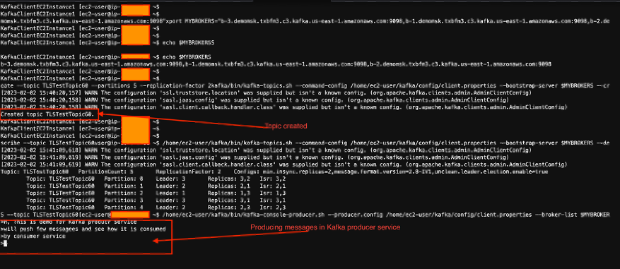 Creating topic and producing messages in Kafka Producer service