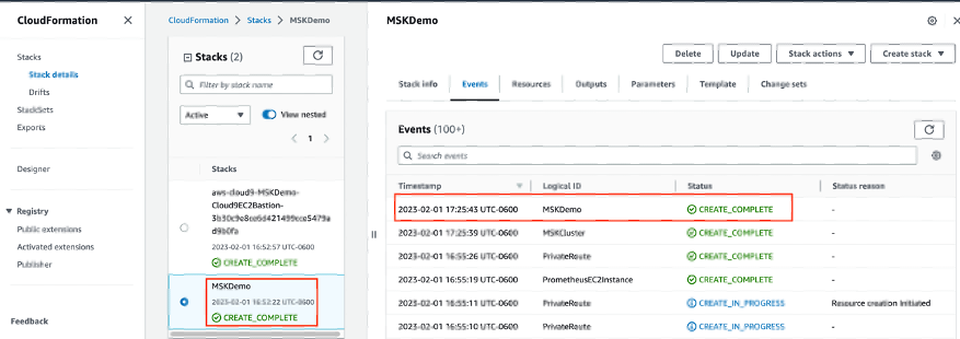 CloudFormation stack creation status