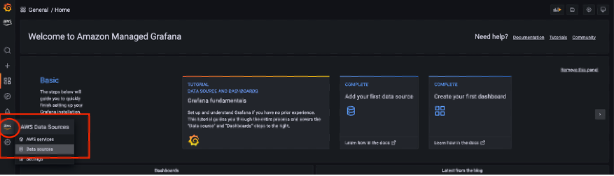 Amazon Managed Grafana - Configuring data source