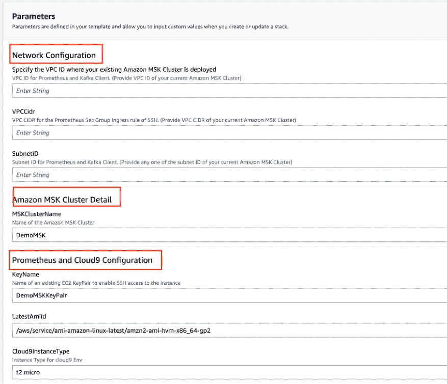 CloudFormation - Specify stack details for Prometheus Stack