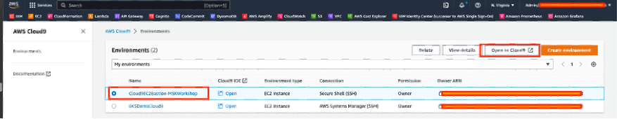AWS Cloud9 home page