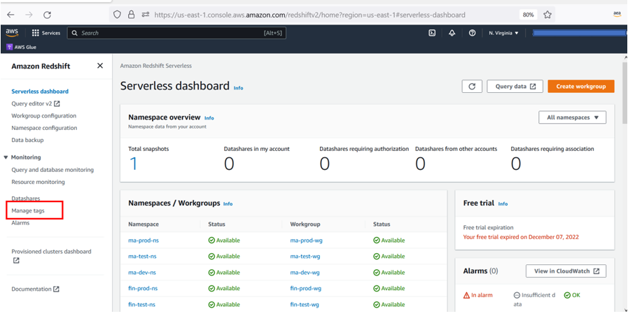 Amazon Redshift console