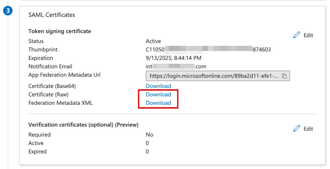 Federation Metadata XML file and the Certificate (Raw) file