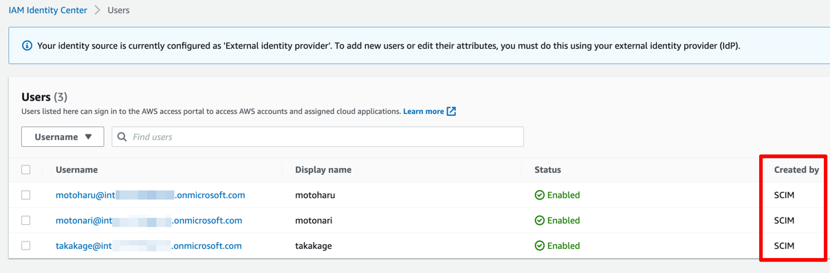 the users that were provisioned in IAM Identity Center