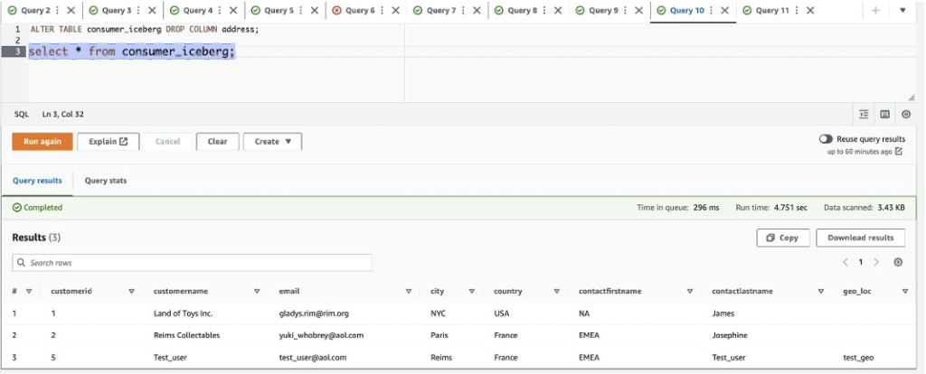 Delete a column in producer account