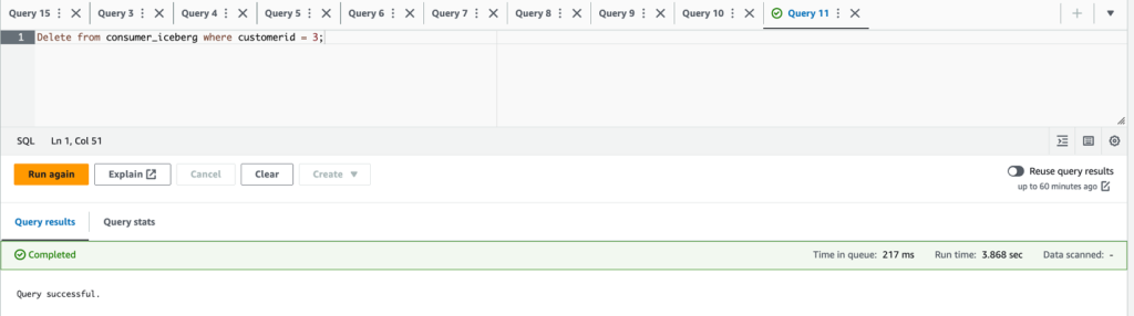 Run delete query in producer account