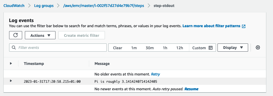 The standard output channel of Spark while it processes the step