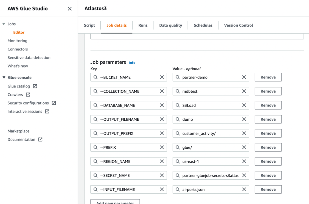 Job input parameters