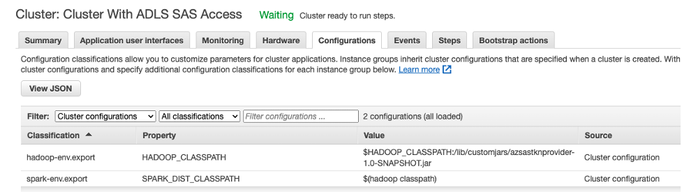 EMR Configurations Tab