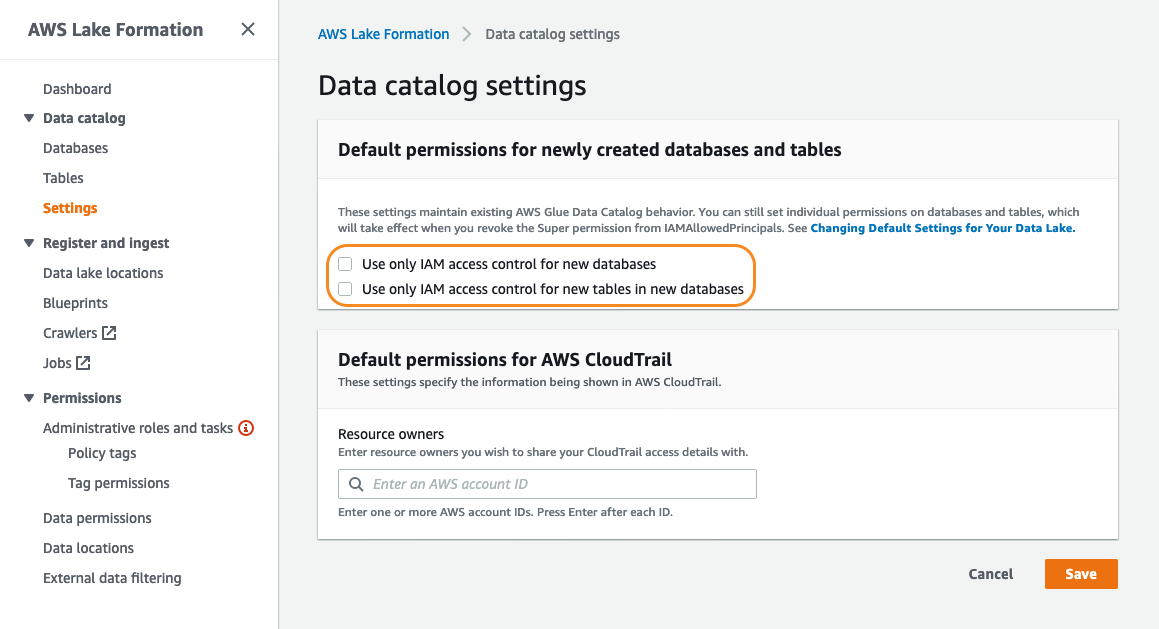 Lakeformation status