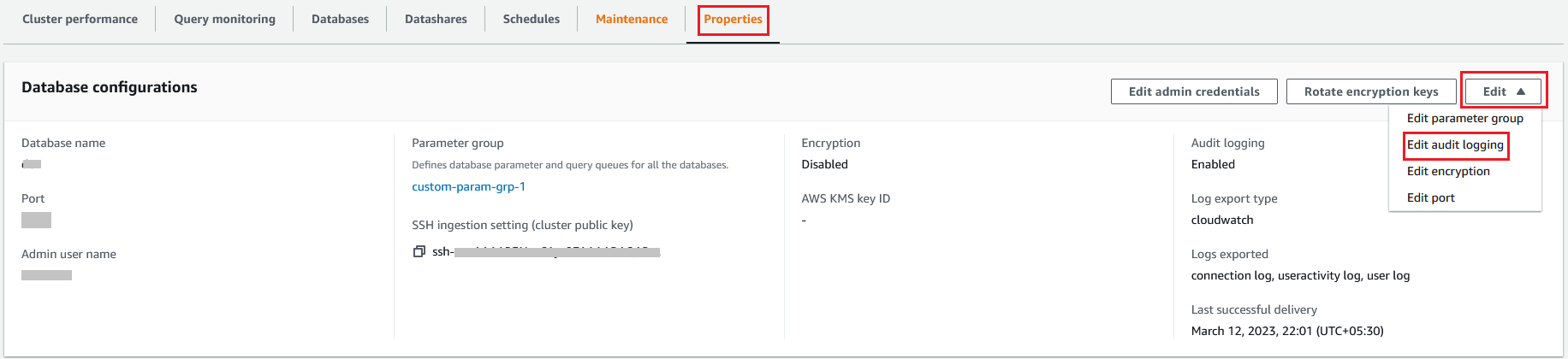 Redshift edit audit logging