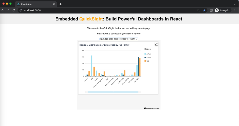 Example application page with the visualisation