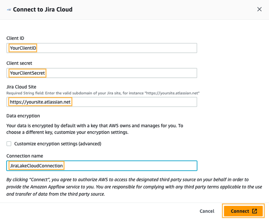 An image of the Amazon AppFlow conflagration, reflecting the completion of the prior steps.