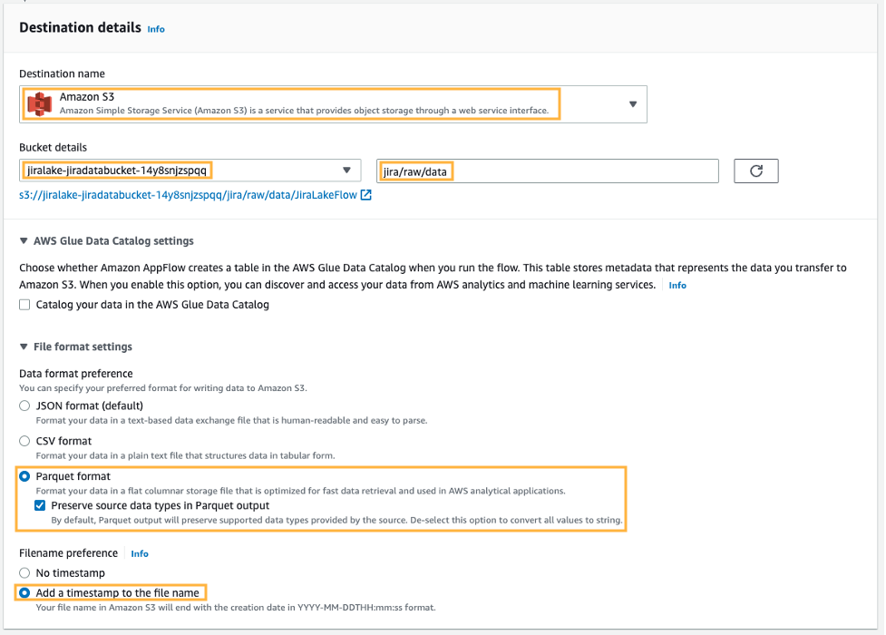 An image of the Amazon AppFlow configuration, reflecting the completion of the prior steps.