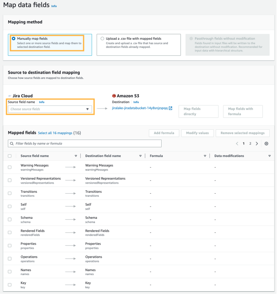 An image of the Amazon AppFlow configuration, reflecting the completion of steps 24 & 25.
