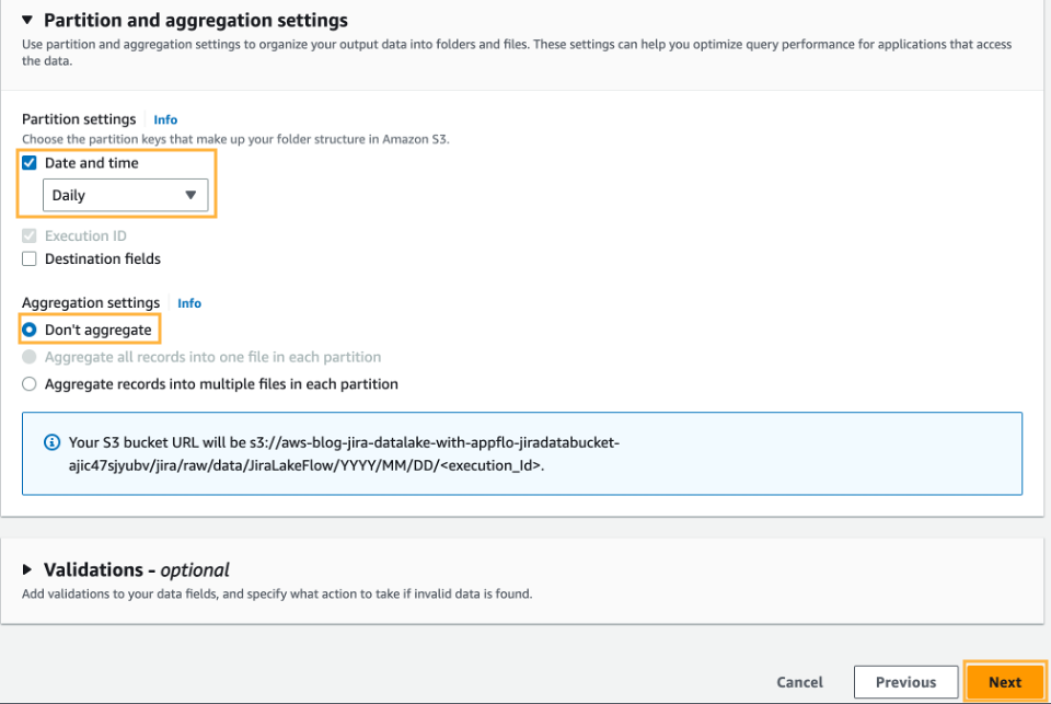 An image of the Amazon AppFlow configuration, reflecting the completion of steps 26-28.