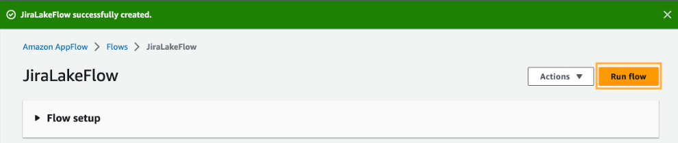 An image of the Amazon AppFlow configuration, reflecting the completion of step 31.