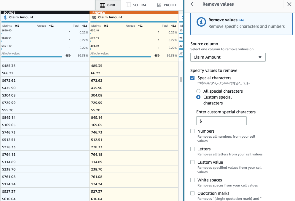 Preview remove dollar sign