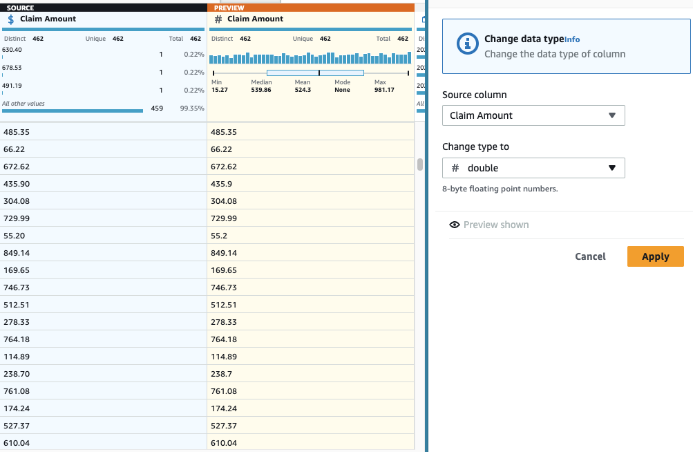 Chane type to double
