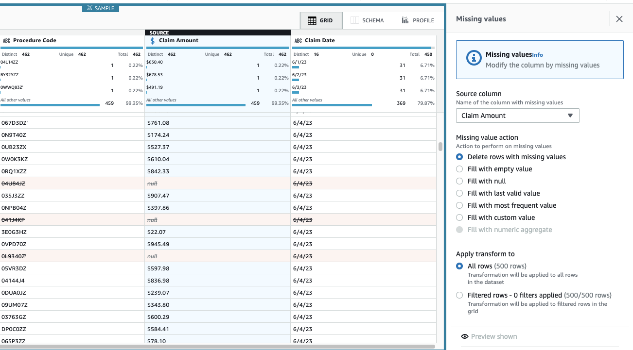Preview missing values