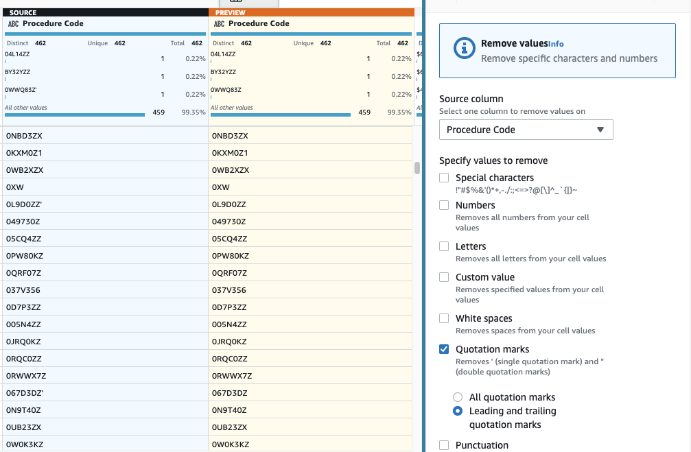 Preview remove quotes