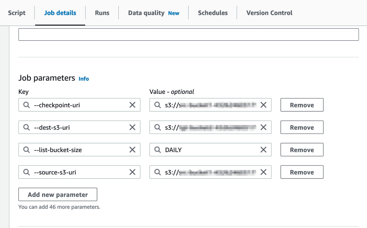 AWS Glue job parameters