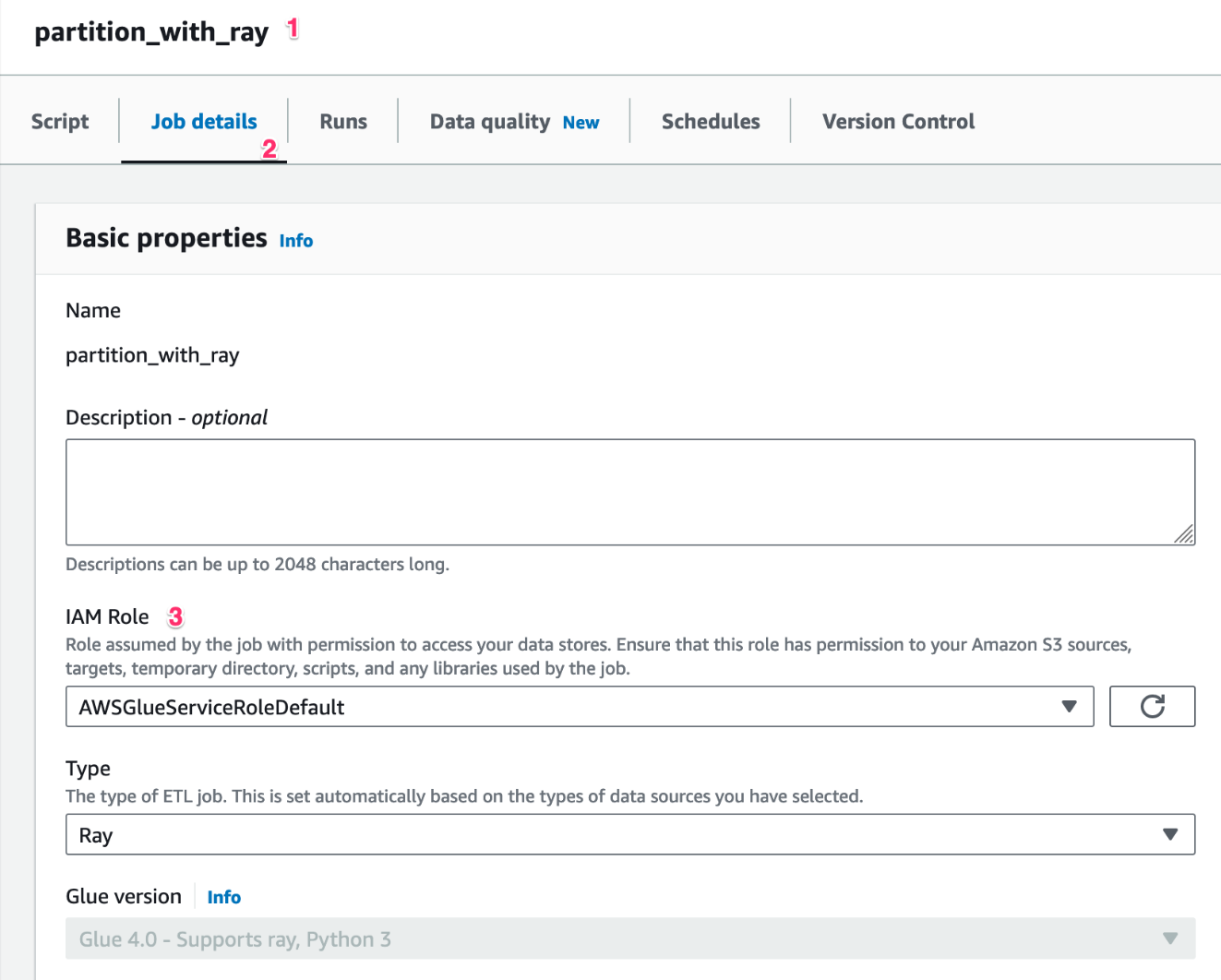 AWS Glue job details