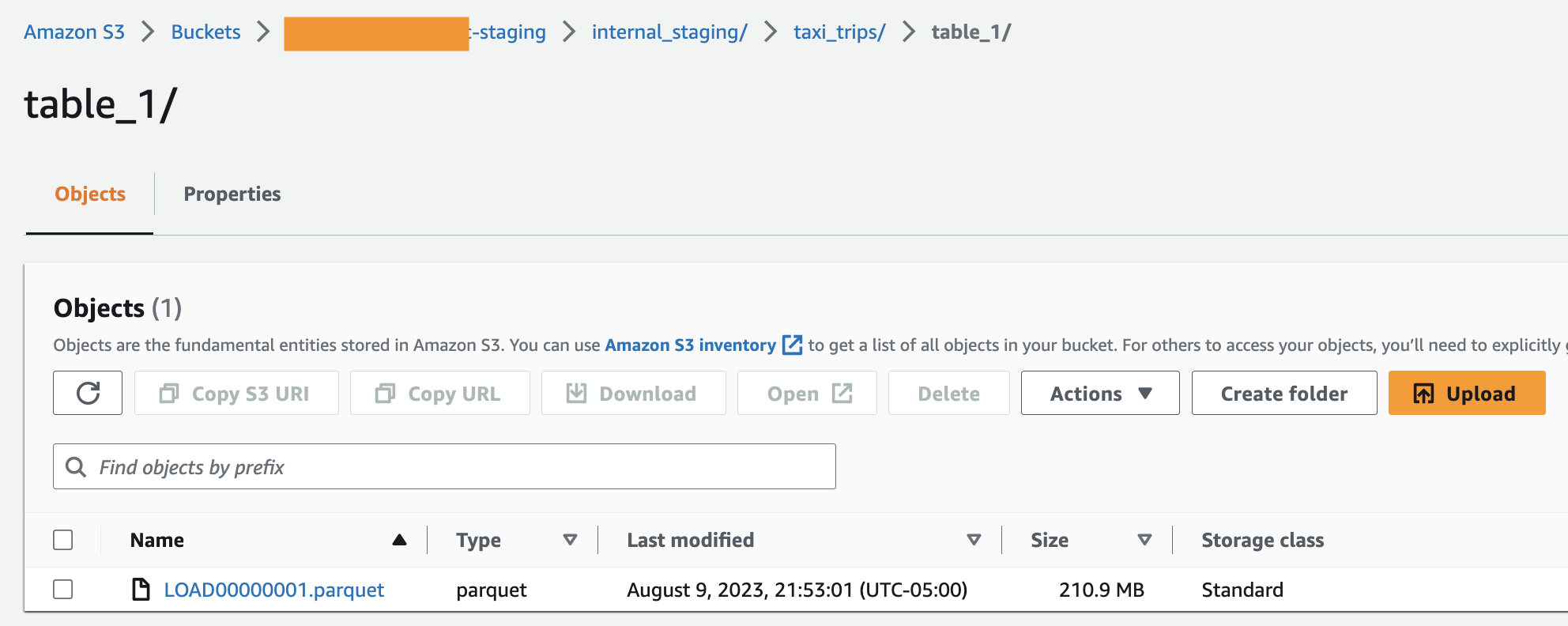 DMS Output in S3 Staging Bucket for Table 1