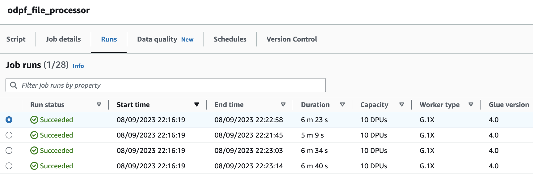 File Processor Glue Job Parallel Runs