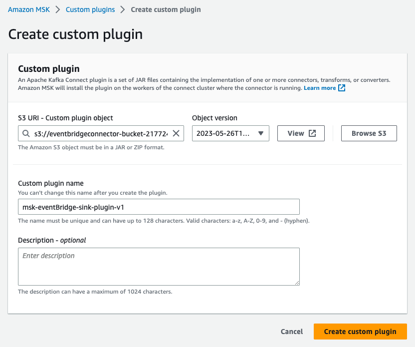 MSK Connect Plugin Screen