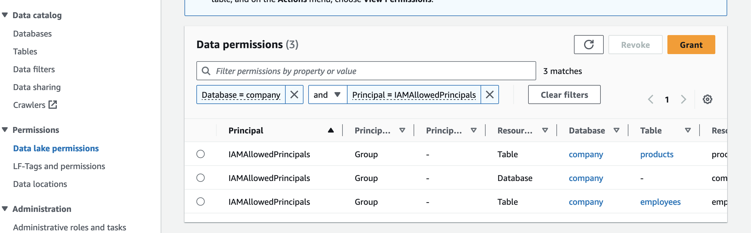 Revoke permissions granted to IAMAllowedPrincipals