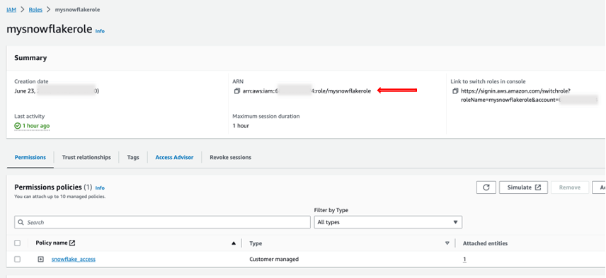 Snowflake IAM role