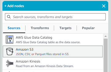 Amazon S3 source node