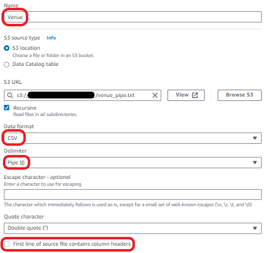 S3 data source properties