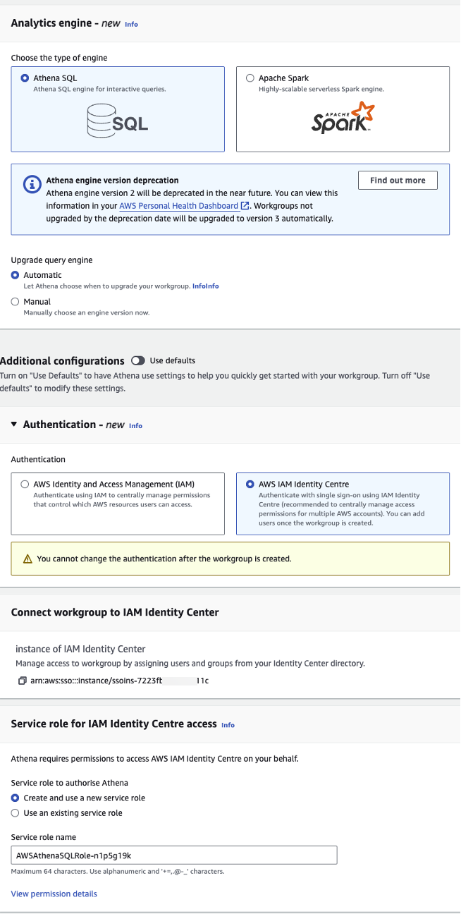 Select IAM Identity Centre for Athena Authentication option