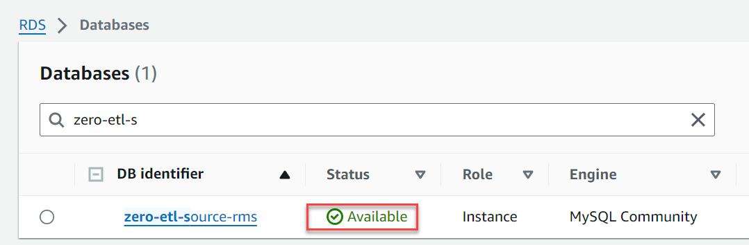 RDS instance status showing as Available