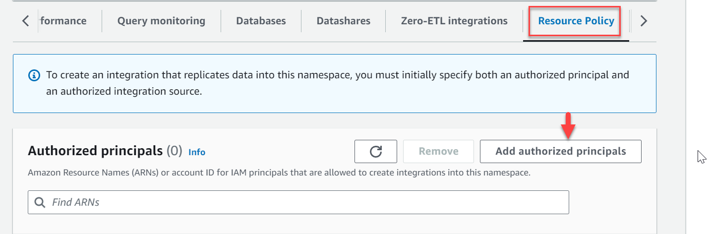 Add authorized principals on the Clusters resource policy tab