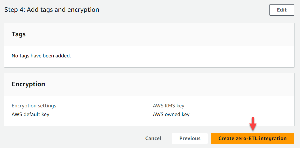 Create zero-ETL integration step 4