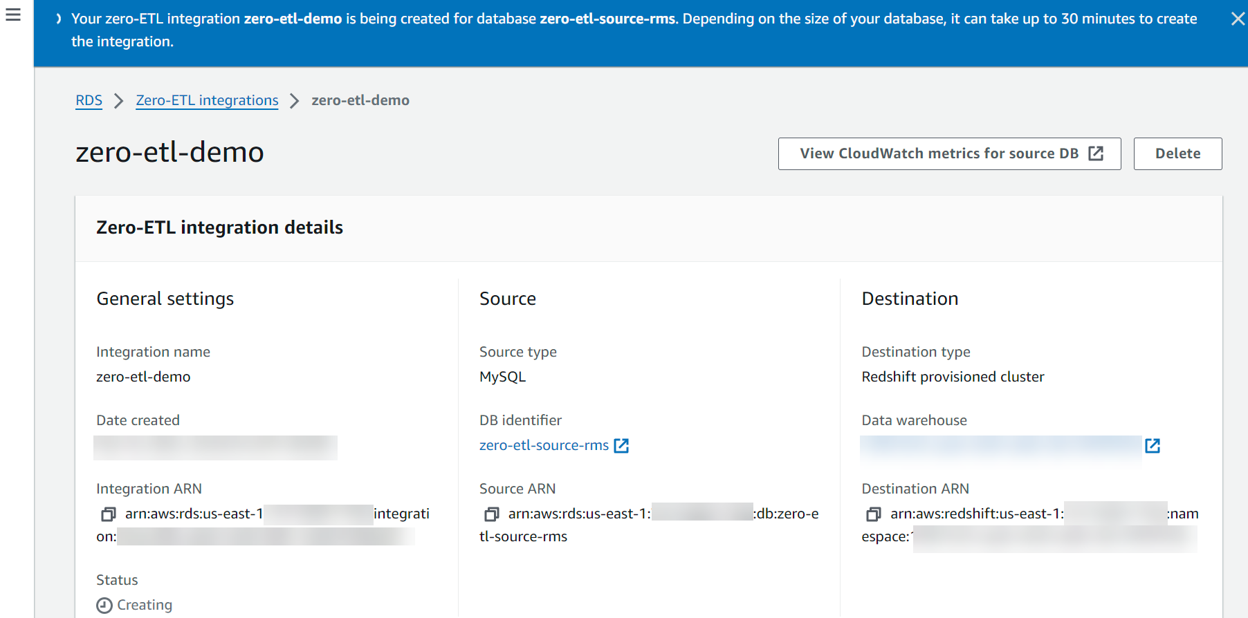 Zero-ETL integration details