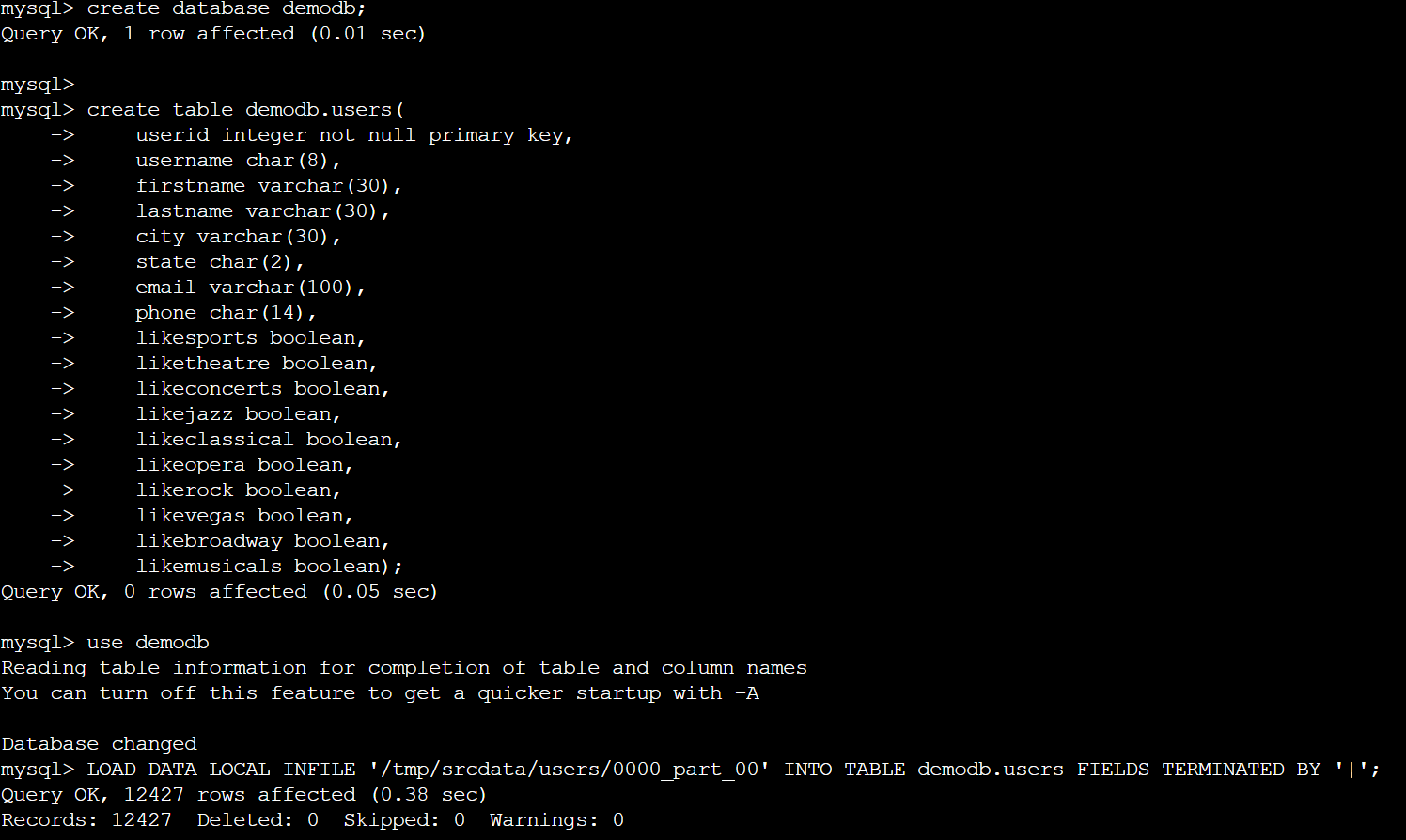 Create users table for demo