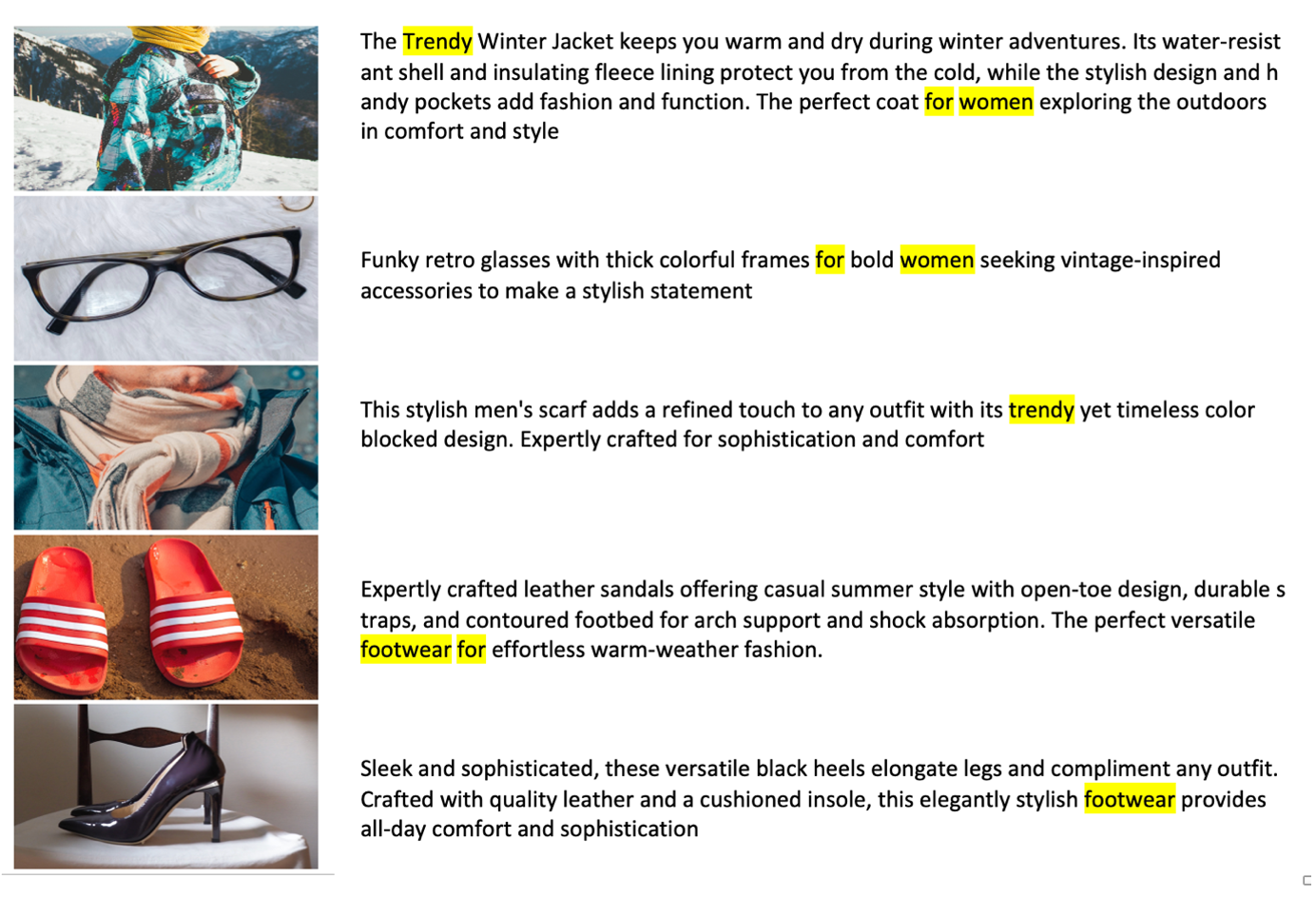 Lexical search results